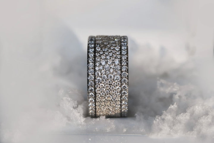 ❄️ Anneau (addon ou deux tiers) en argent Trésor entièrement serti de zircons pour bague mood interchangeable