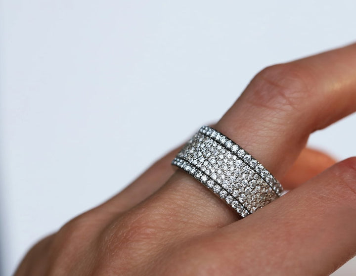 ❄️ Anneau (addon ou deux tiers) en argent Trésor entièrement serti de zircons pour bague mood interchangeable