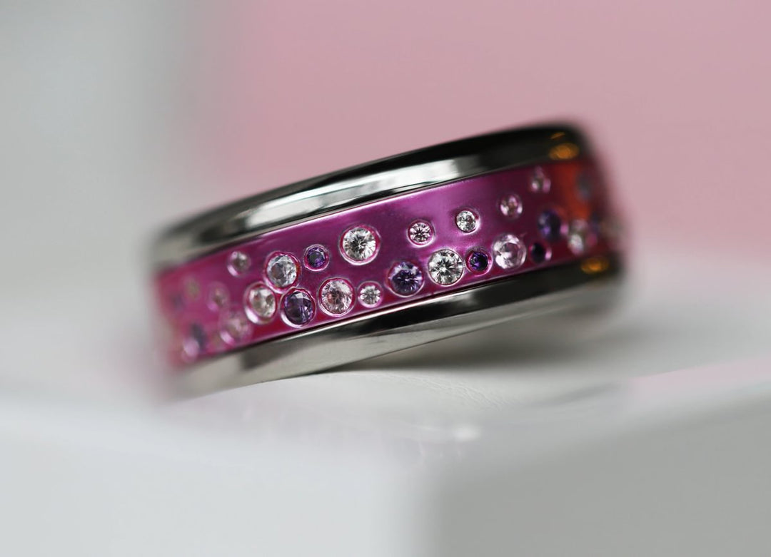 Innenring (2/3 Addon) „Willow Galaxie“ aus Silber in Fuchsia mit Zirkonia Steinen – für deinen mood Ring