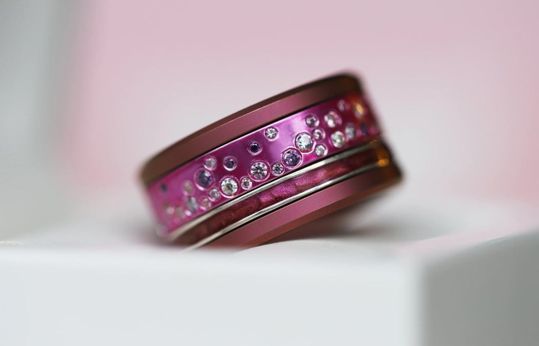 Innenring (2/3 Addon) „Willow Galaxie“ aus Silber in Fuchsia mit Zirkonia Steinen – für deinen mood Ring
