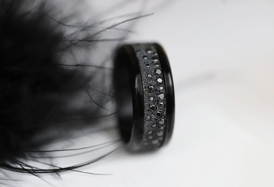 Anneau (deux tiers) "Willow Black" en argent glitter noir serti de zircons noirs pour bague mood interchangeable