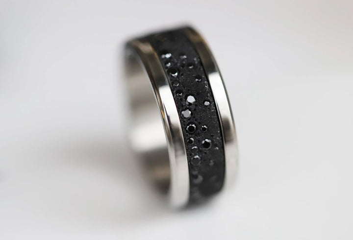 Anneau (deux tiers) "Willow Black" en argent glitter noir serti de zircons noirs pour bague mood interchangeable