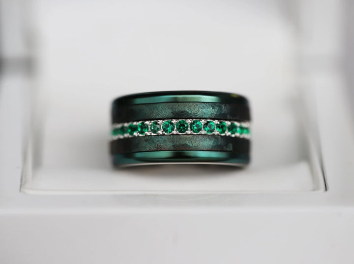 💍 Anneau (addon medium) "Aura des Bois" en argent 925 serti de zircons vert émeraude