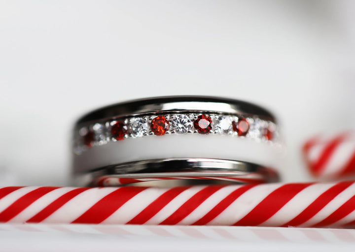 💍 Anneau (addon medium) "Aura Sucre d’orge" en argent 925 serti de zircons rouges et blancs