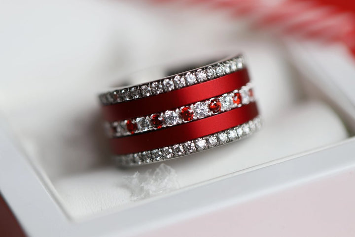 💍 Anneau (addon medium) "Aura Sucre d’orge" en argent 925 serti de zircons rouges et blancs