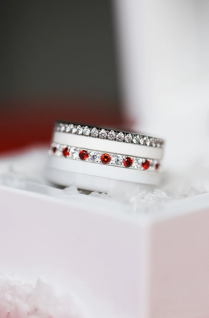 💍 Anneau (addon medium) "Aura Sucre d’orge" en argent 925 serti de zircons rouges et blancs