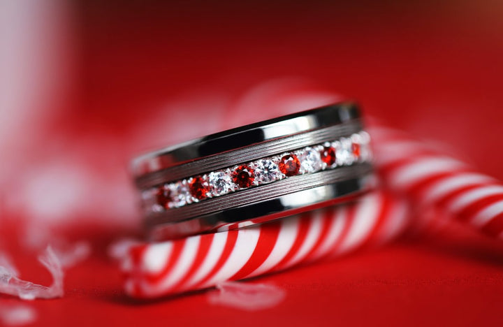 💍 Anneau (addon medium) "Aura Sucre d’orge" en argent 925 serti de zircons rouges et blancs