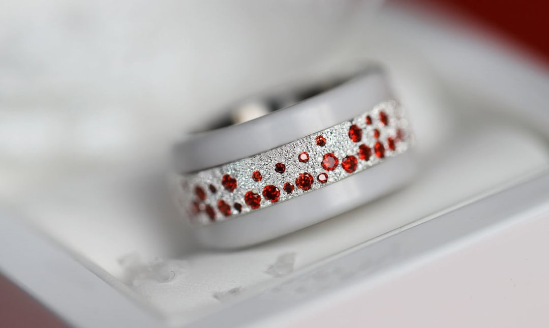 Anneau (deux tiers) "Willow Sucre d’orge" en argent glitter serti de zircons rouges et blancs pour bague mood interchangeable