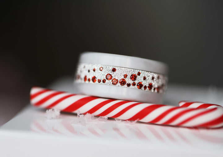 Anneau (deux tiers) "Willow Sucre d’orge" en argent glitter serti de zircons rouges et blancs pour bague mood interchangeable