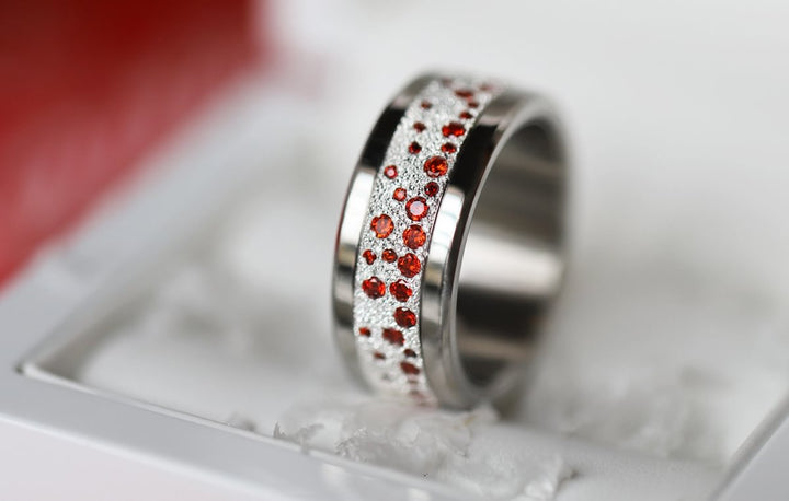 Anneau (deux tiers) "Willow Sucre d’orge" en argent glitter serti de zircons rouges et blancs pour bague mood interchangeable