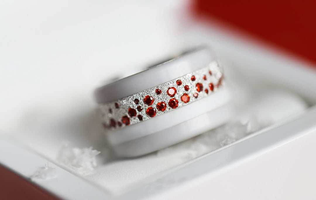 Anneau (deux tiers) "Willow Sucre d’orge" en argent glitter serti de zircons rouges et blancs pour bague mood interchangeable