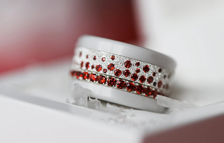 Anneau (deux tiers) "Willow Sucre d’orge" en argent glitter serti de zircons rouges et blancs pour bague mood interchangeable