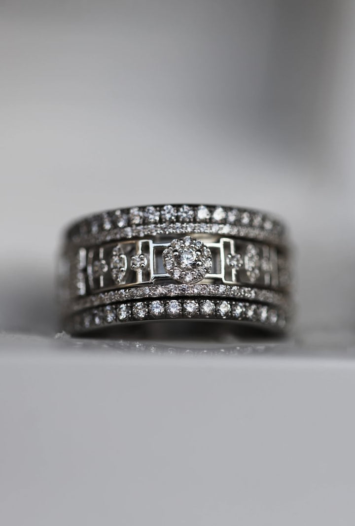 Anneau (deux tiers) "Gatsby" en argent 925 3D serti de zircons pour bague mood interchangeable