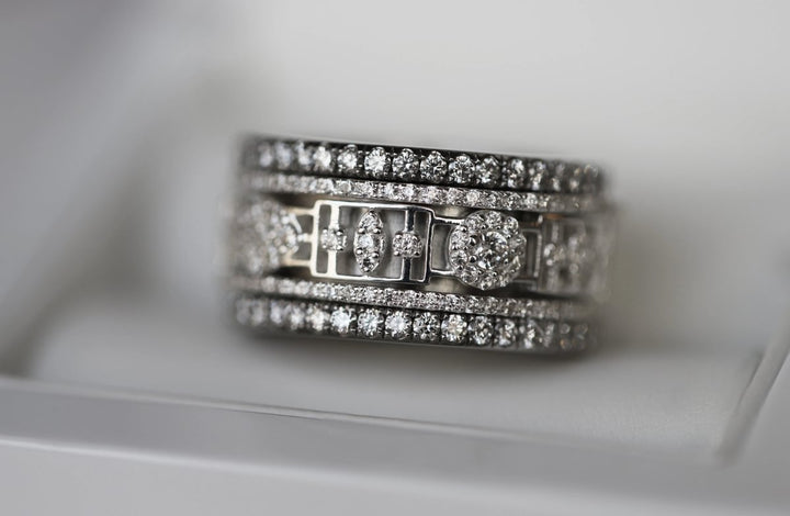 Anneau (deux tiers) "Gatsby" en argent 925 3D serti de zircons pour bague mood interchangeable