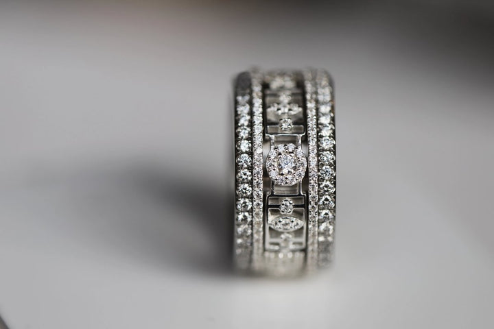Anneau (deux tiers) "Gatsby" en argent 925 3D serti de zircons pour bague mood interchangeable