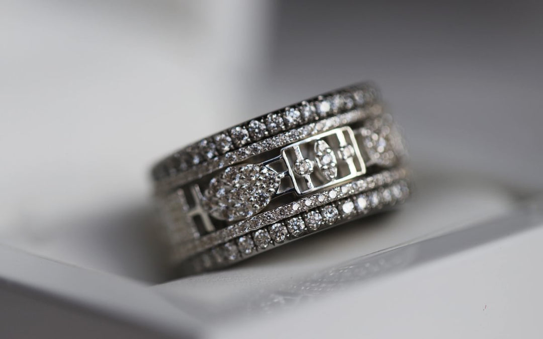 Anneau (deux tiers) "Gatsby" en argent 925 3D serti de zircons pour bague mood interchangeable