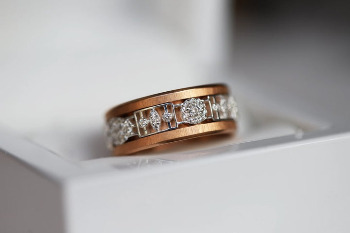 Anneau (deux tiers) "Gatsby" en argent 925 3D serti de zircons pour bague mood interchangeable