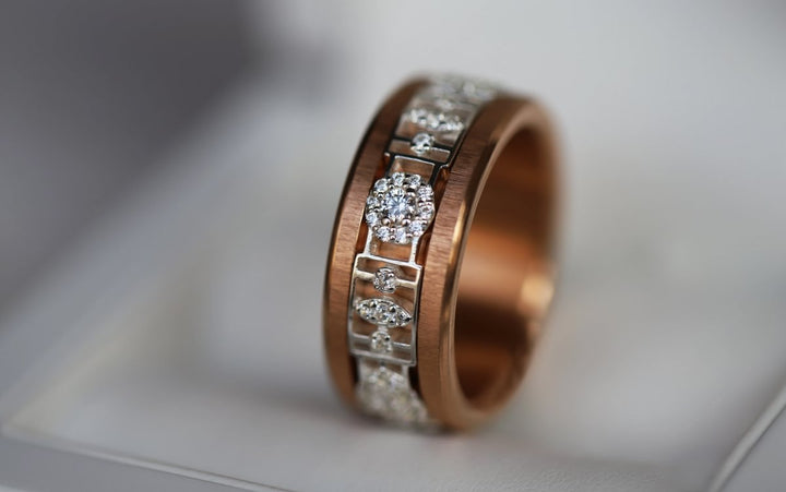 Anneau (deux tiers) "Gatsby" en argent 925 3D serti de zircons pour bague mood interchangeable