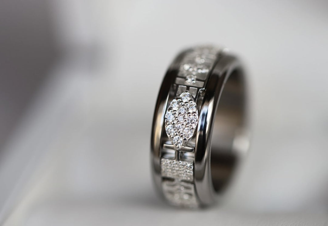 Anneau (deux tiers) "Gatsby" en argent 925 3D serti de zircons pour bague mood interchangeable