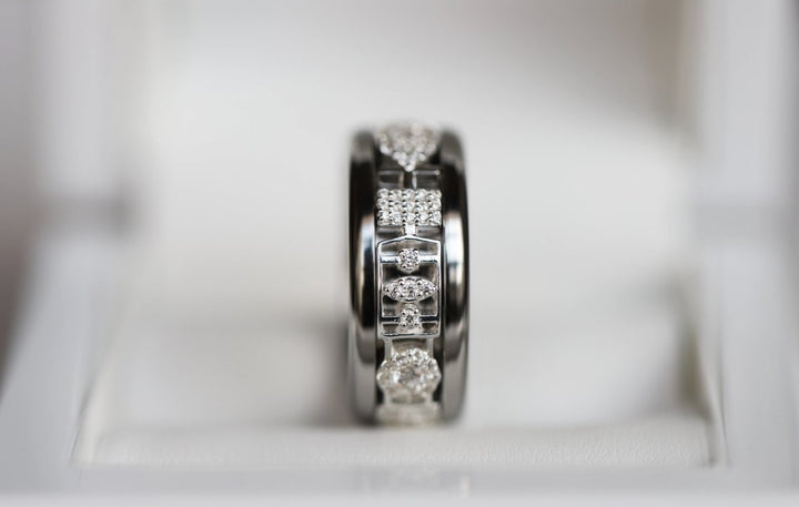 Anneau (deux tiers) "Gatsby" en argent 925 3D serti de zircons pour bague mood interchangeable