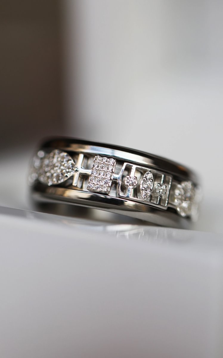 Anneau (deux tiers) "Gatsby" en argent 925 3D serti de zircons pour bague mood interchangeable