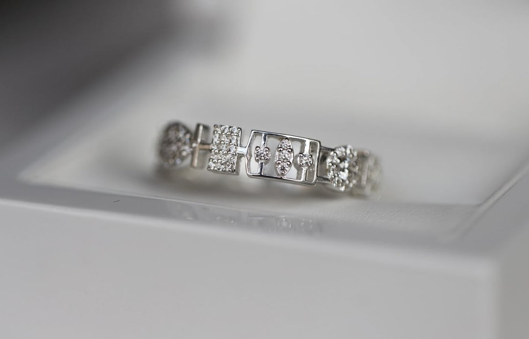 Anneau (deux tiers) "Gatsby" en argent 925 3D serti de zircons pour bague mood interchangeable