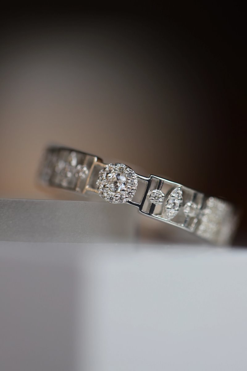 Anneau (deux tiers) "Gatsby" en argent 925 3D serti de zircons pour bague mood interchangeable