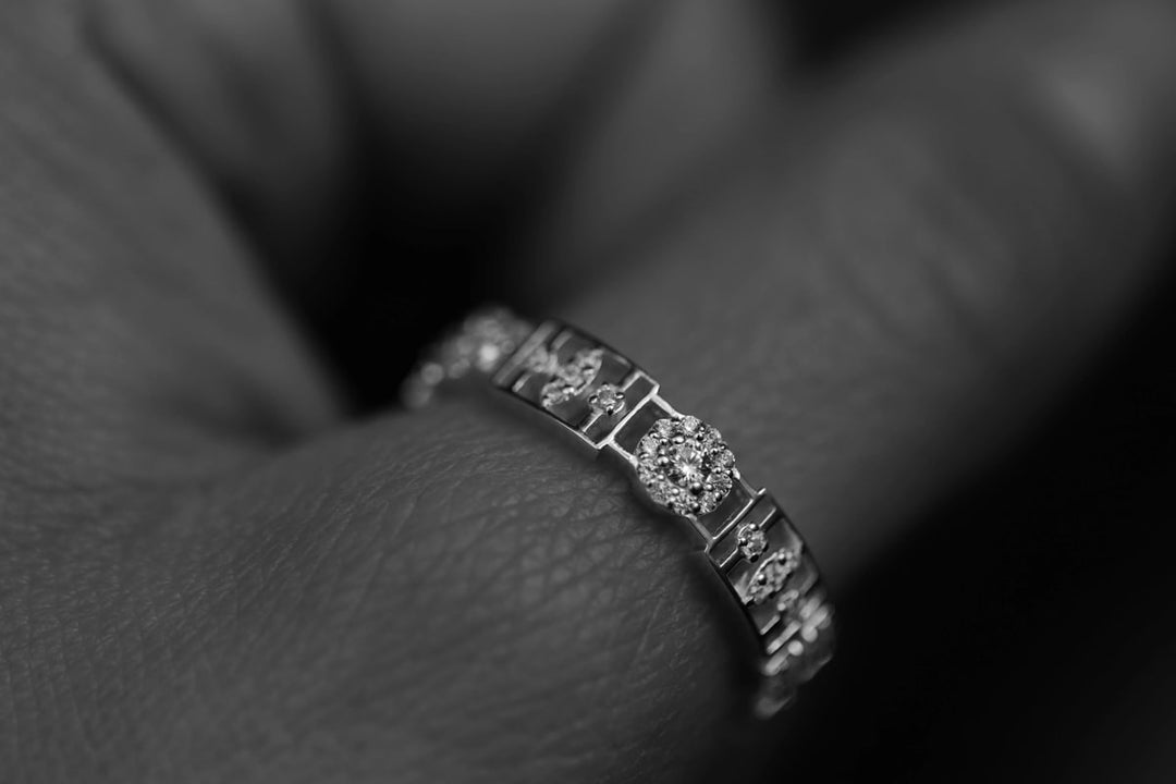 Anneau (deux tiers) "Gatsby" en argent 925 3D serti de zircons pour bague mood interchangeable