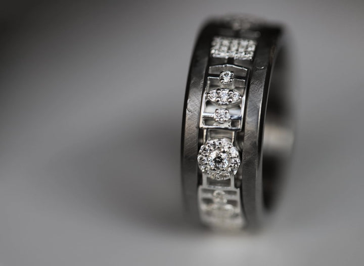 Anneau (deux tiers) "Gatsby" en argent 925 3D serti de zircons pour bague mood interchangeable
