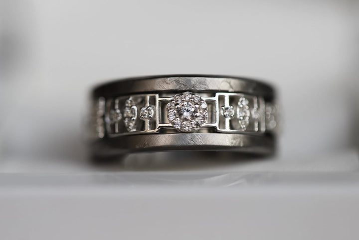 Anneau (deux tiers) "Gatsby" en argent 925 3D serti de zircons pour bague mood interchangeable