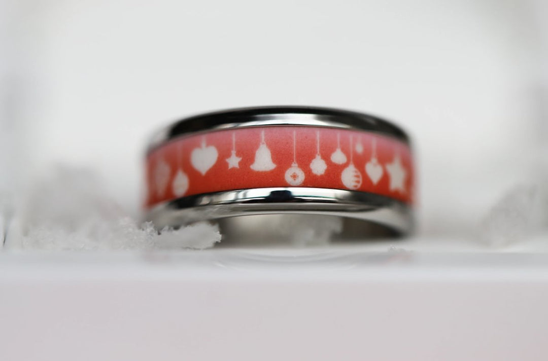 21 🎁 Anneau (addon ou deux tiers) "Confettis d'hiver" en polymère rouge - blanc sablé