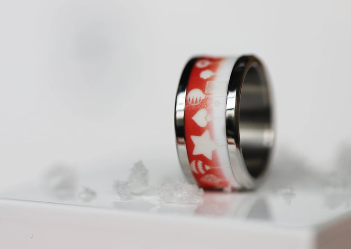 21 🎁 Anneau (addon ou deux tiers) "Confettis d'hiver" en polymère rouge - blanc sablé