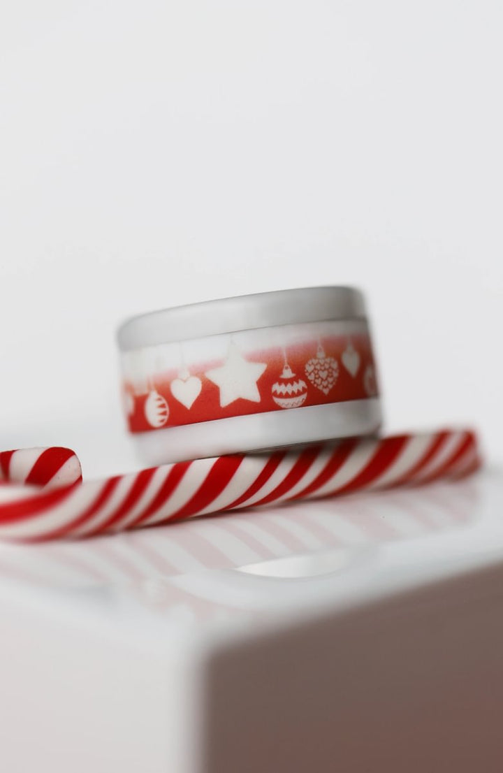 21 🎁 Anneau (addon ou deux tiers) "Confettis d'hiver" en polymère rouge - blanc sablé