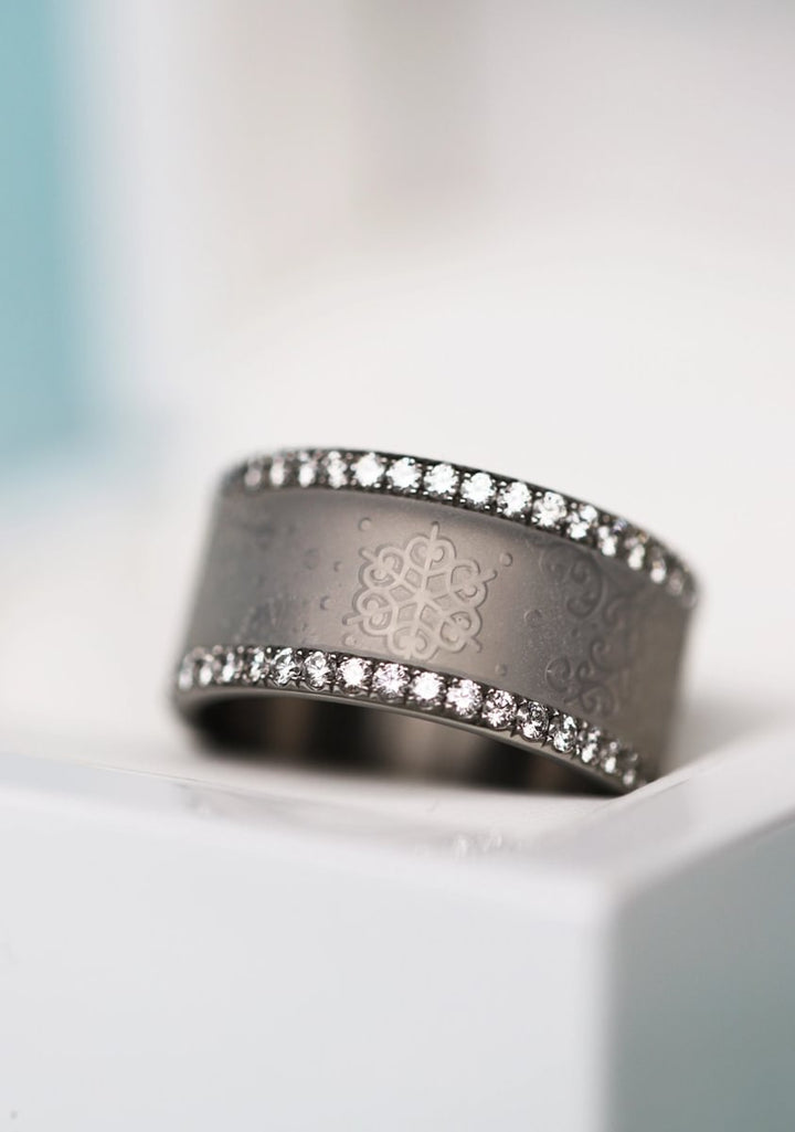 18 🎁 Anneau (addon ou deux tiers) "Flocons blancs" en polymère translucide sablé