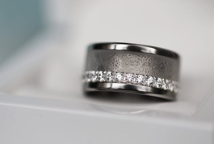 18 🎁 Anneau (addon ou deux tiers) "Flocons blancs" en polymère translucide sablé