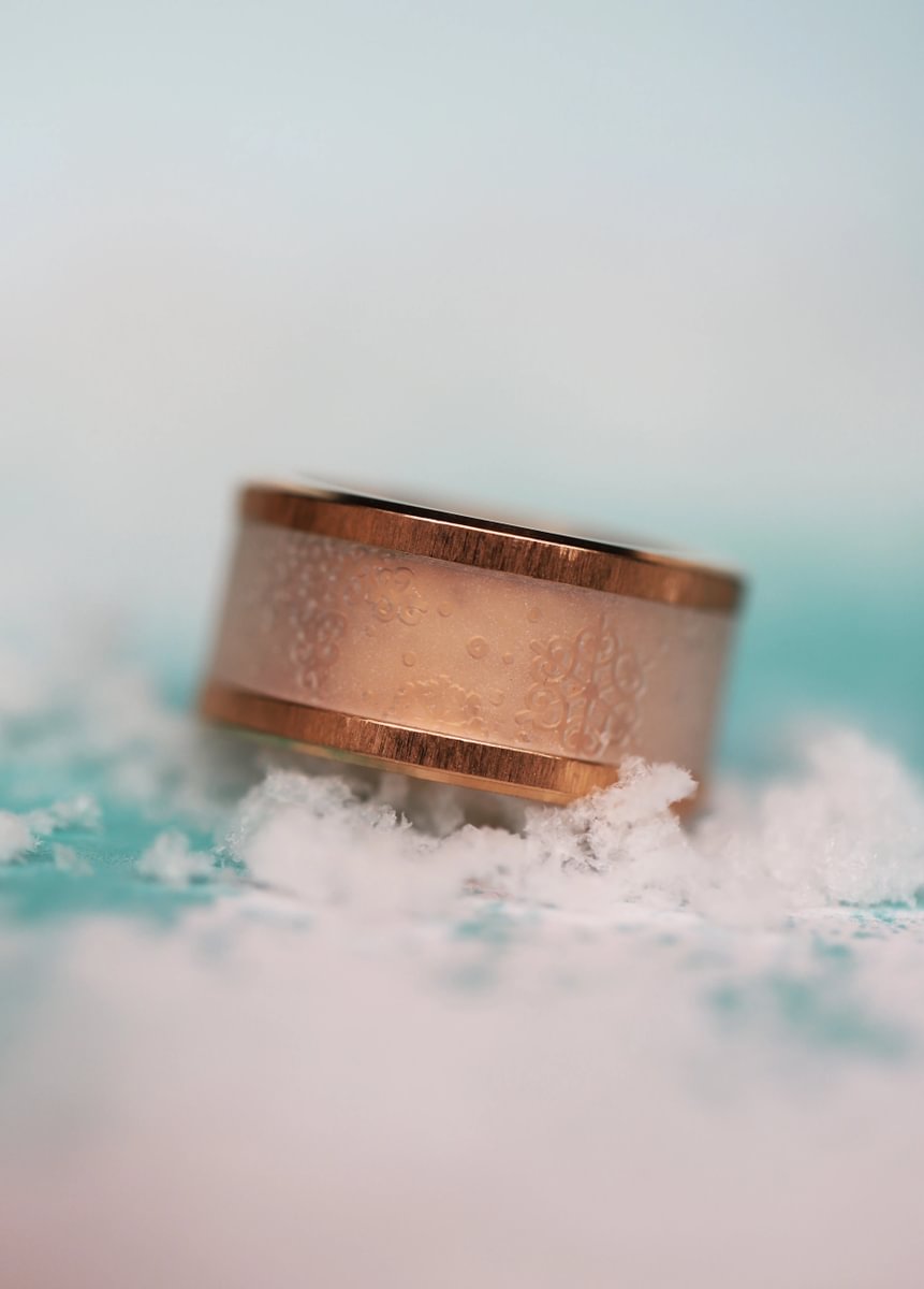 18 🎁 Anneau (addon ou deux tiers) "Flocons blancs" en polymère translucide sablé