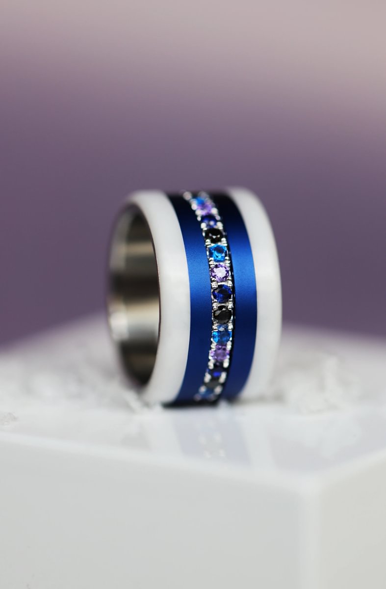 06 🎁 Inner ring (medium addon) "Sacred Aura" Aura Dark Bluish in 925 silver set with zircons