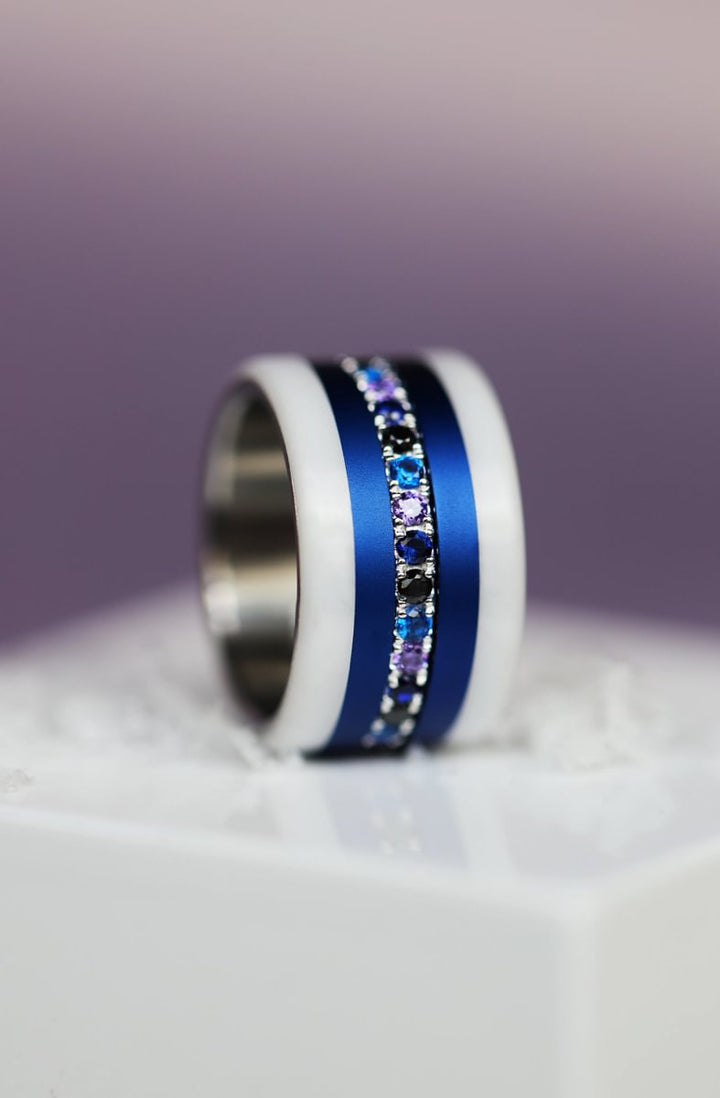 06 🎁 Inner ring (medium addon) "Sacred Aura" Aura Dark Bluish in 925 silver set with zircons