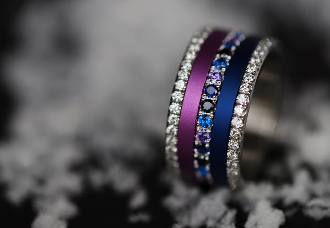 06 🎁 Inner ring (medium addon) "Sacred Aura" Aura Dark Bluish in 925 silver set with zircons