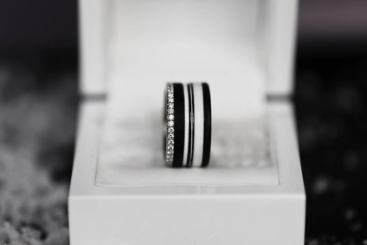 16 🎁 Innenring (Mini Addon) "Hell-Dunkel" aus Silber mit schwez-weisser Emaille Beschichtung