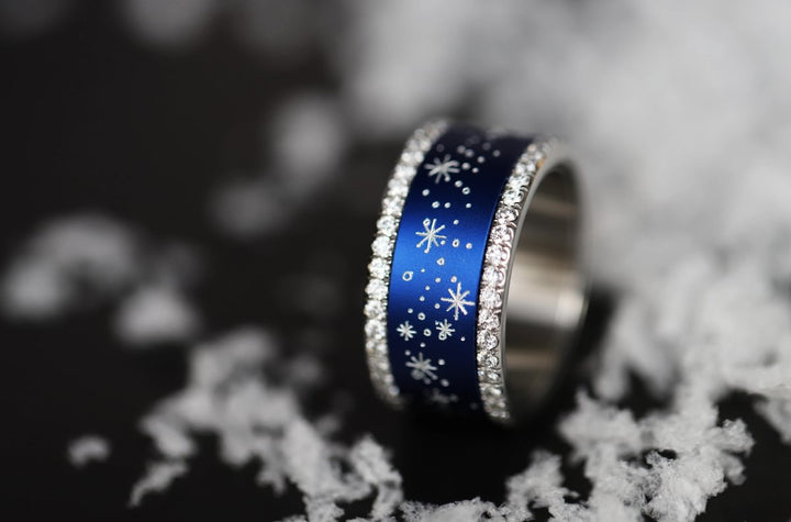 22 🎁 Anneau (addon ou deux tiers) "Nuit Étoilée" en aluminium bleu marine