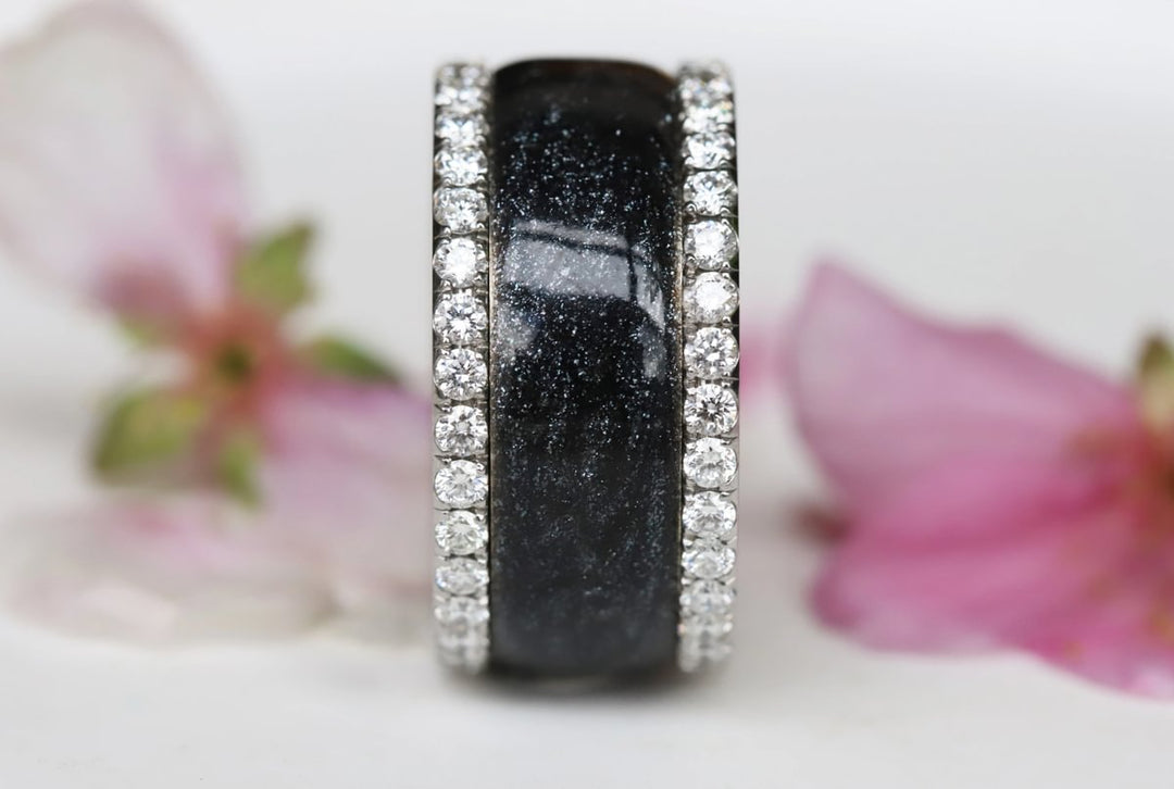 Voile Céleste 🖤  anneau (addon) en argent 925 avec un revêtement en émail noir - paillettes