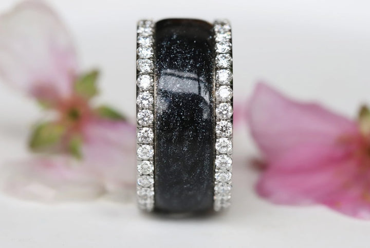 Voile Céleste 🖤  anneau (addon) en argent 925 avec un revêtement en émail noir - paillettes