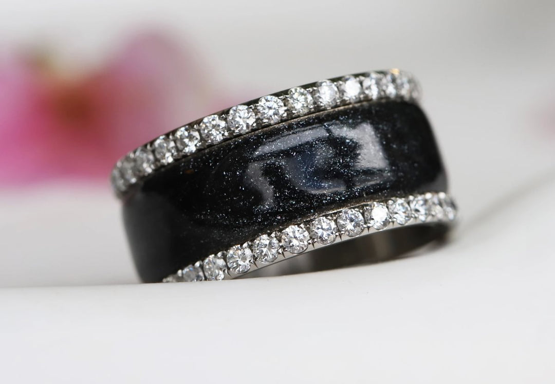 Voile Céleste 🖤  anneau (addon) en argent 925 avec un revêtement en émail noir - paillettes