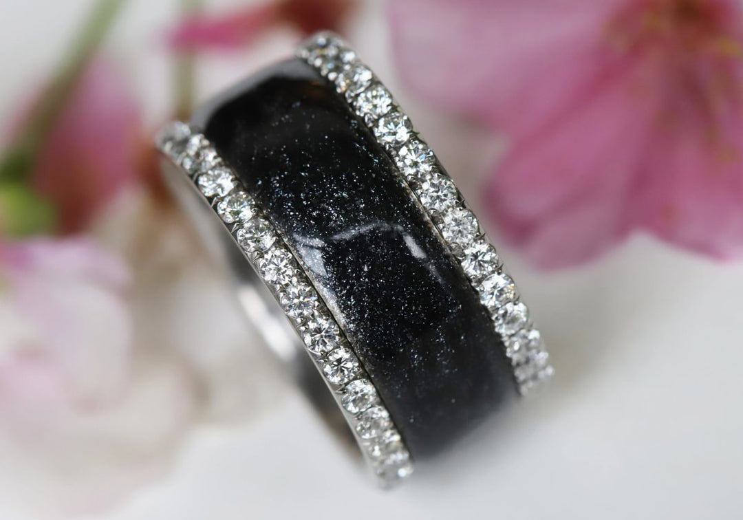 Voile Céleste 🖤  anneau (addon) en argent 925 avec un revêtement en émail noir - paillettes