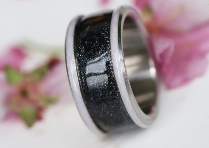 Voile Céleste 🖤  anneau (addon) en argent 925 avec un revêtement en émail noir - paillettes