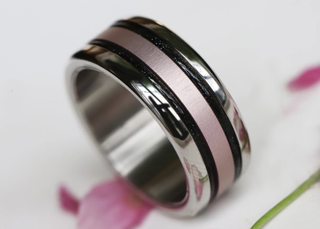 Voile Céleste 🖤  anneau (mini) en argent 925 avec un revêtement en émail noir - paillettes