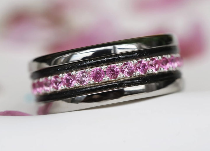 Voile Céleste 🖤  anneau (mini) en argent 925 avec un revêtement en émail noir - paillettes