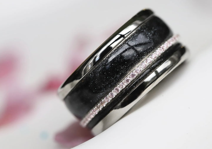 Voile Céleste 🖤  anneau (mini) en argent 925 avec un revêtement en émail noir - paillettes