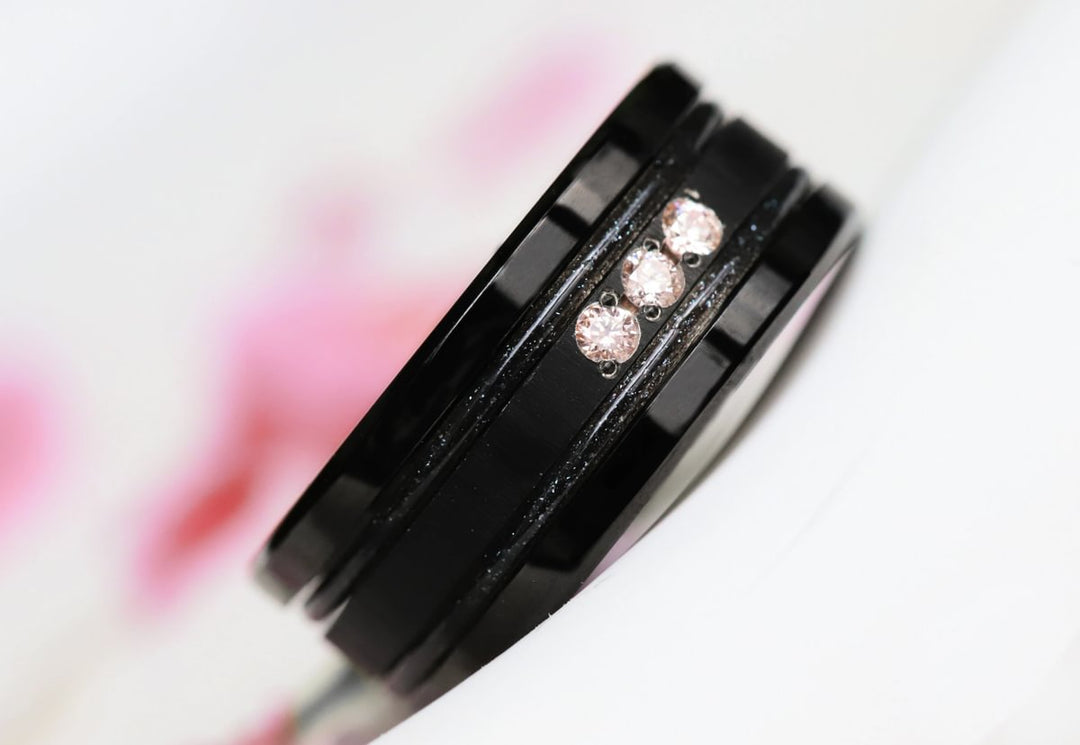 Voile Céleste 🖤  anneau (mini) en argent 925 avec un revêtement en émail noir - paillettes